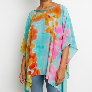 Custom Silk One of a Kind Batwing Poncho Swim Cover Up Top Tie Dye from Maui
